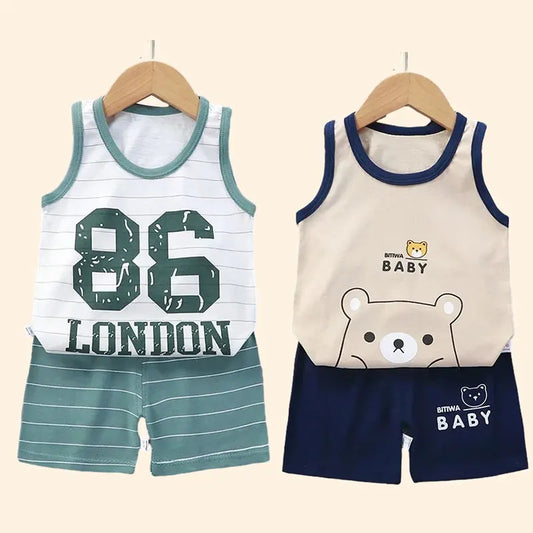 Children's Summer Clothing Set – Cotton T-shirt, Tank Top & Shorts, Boys & Girls Vest Suit