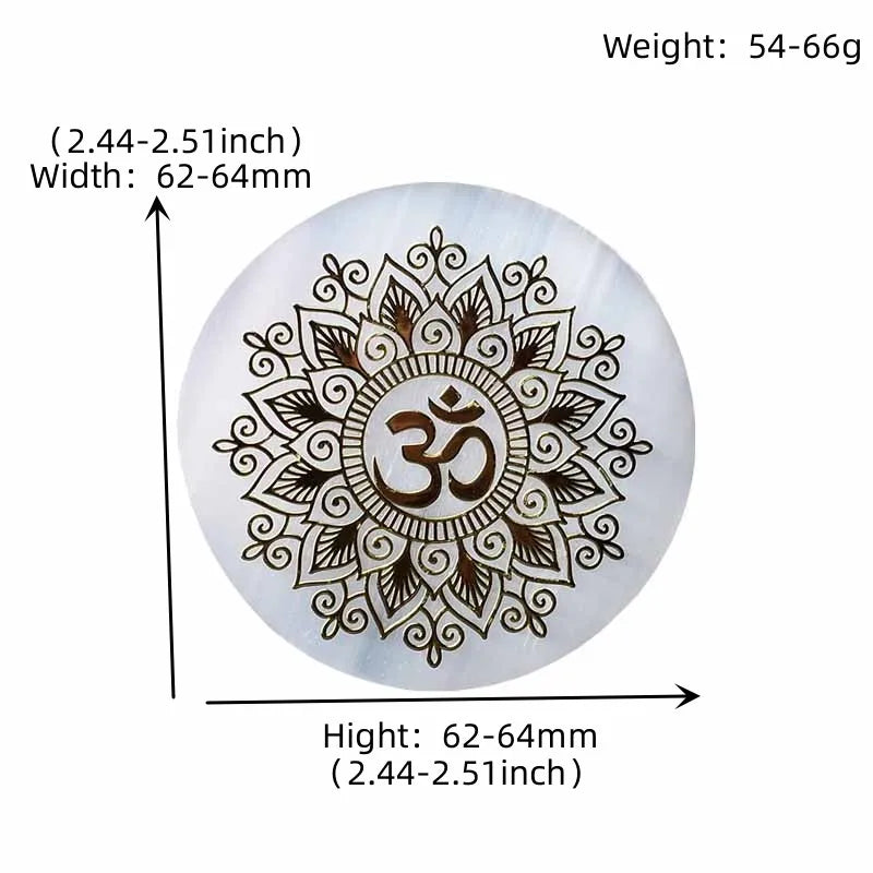 LSeven Chakras Natural Selenite Stone Disc - Reiki Crystal Healing Stone, Feng Shui Home Decor Gift