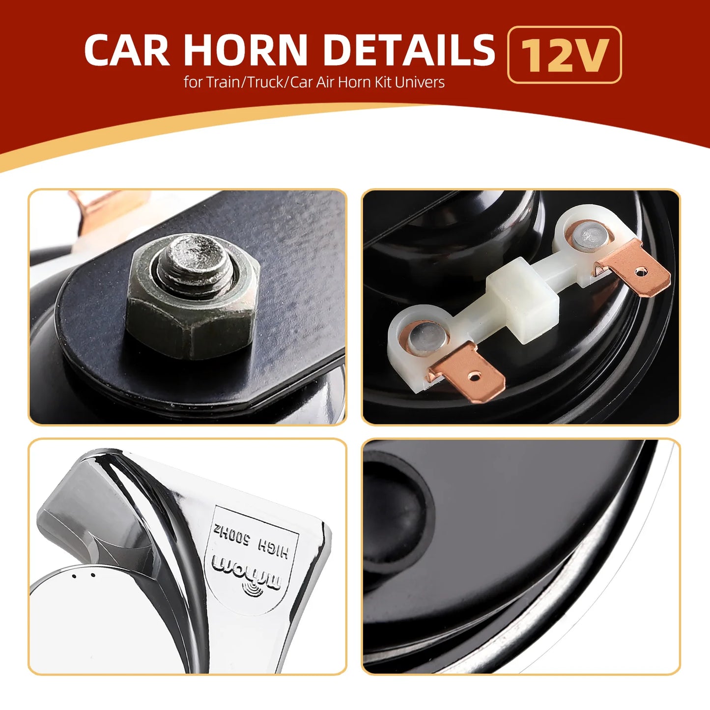 Universal 12V Dual Tone Car Horn – High/Low Chrome-Plated Waterproof Snail Horn for Car, Truck & Motorcycle