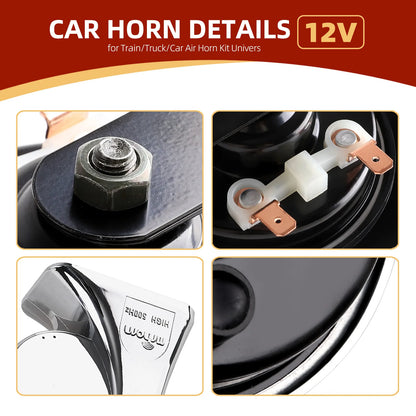 Universal 12V Dual Tone Car Horn – High/Low Chrome-Plated Waterproof Snail Horn for Car, Truck & Motorcycle