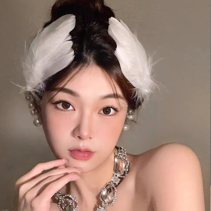 White Swan Feather Hairpin – Ballet Style Side Clip with Faux Pearl for Girls, Party & Stage Performance Accessories