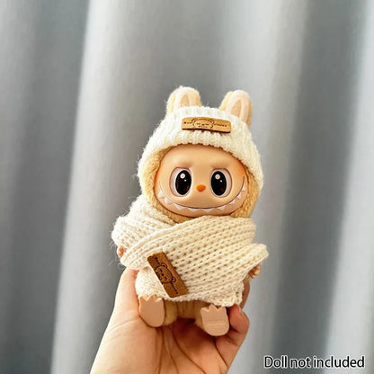Labubu Doll Clothes Outfit (15-17cm) – Sitting Party Bear Accessories with Scarf, Hat & Bag
