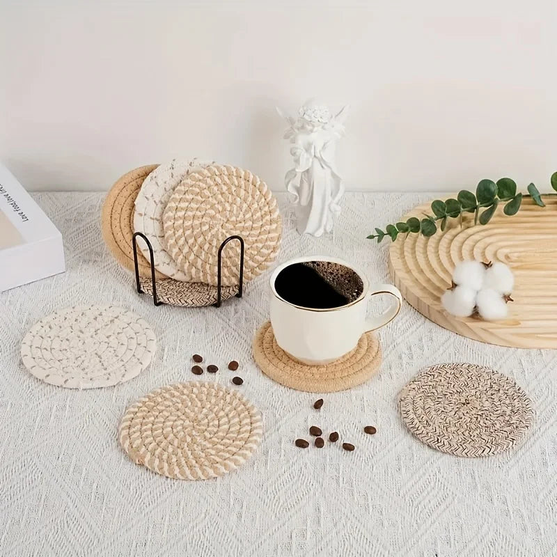 4pcs Absorbent Cotton Drink Coasters – Minimalist Fabric with Non-Woven Lining for Coffee Table Decor
