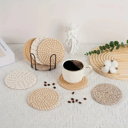 4pcs Absorbent Cotton Drink Coasters – Minimalist Fabric with Non-Woven Lining for Coffee Table Decor