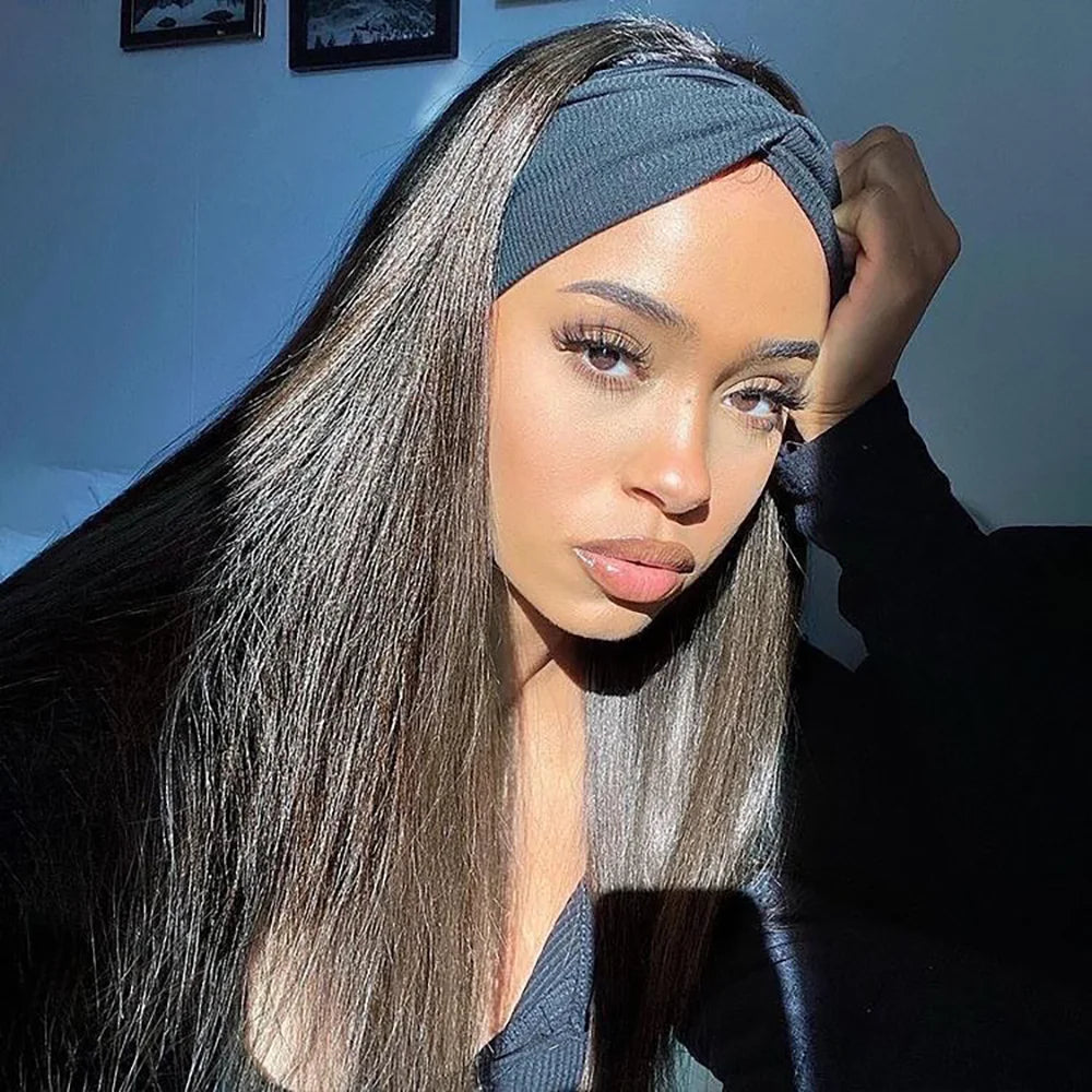 Headband Wig – 180% Density Bone Straight Peruvian Human Hair Wig for Black Women, Full Machine Made