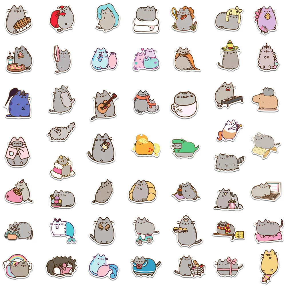 50/100-Piece Cute Cat Stickers - Waterproof Kawaii Cartoon Decals for Laptops, Stationery, Notebooks, and Kids’ Gifts