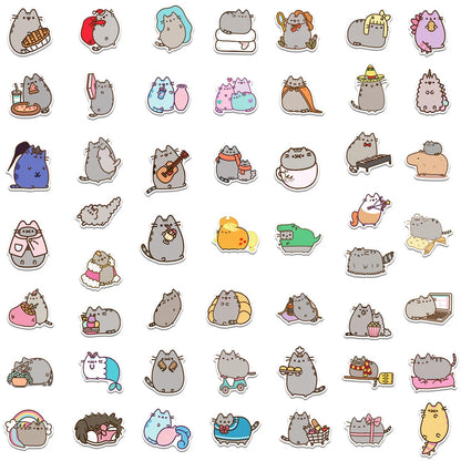 50/100-Piece Cute Cat Stickers - Waterproof Kawaii Cartoon Decals for Laptops, Stationery, Notebooks, and Kids’ Gifts