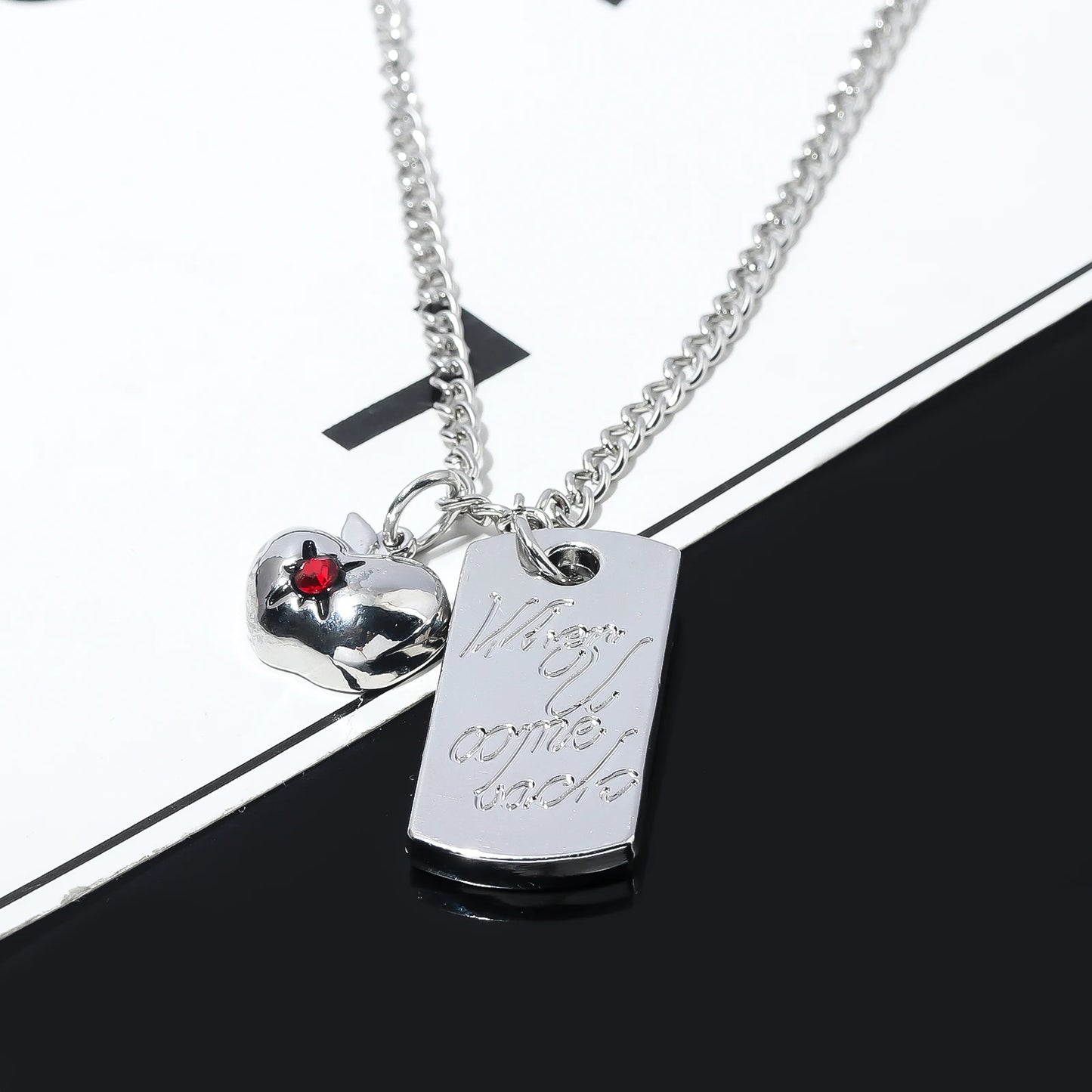 Love and Deep Space Caleb Necklace - Ruby Apple Square Card Pendant Cosplay Jewelry Gift & Collectible Accessory