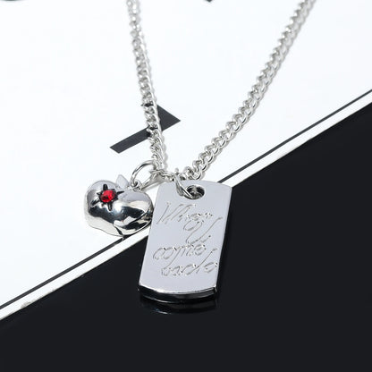Love and Deep Space Caleb Necklace - Ruby Apple Square Card Pendant Cosplay Jewelry Gift & Collectible Accessory