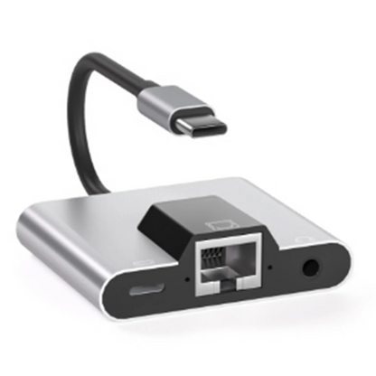 RGEEK USB-C to Ethernet Adapter Hub — Type-C to LAN, 3.5mm Audio & PD Charging Dock for iPhone & Android