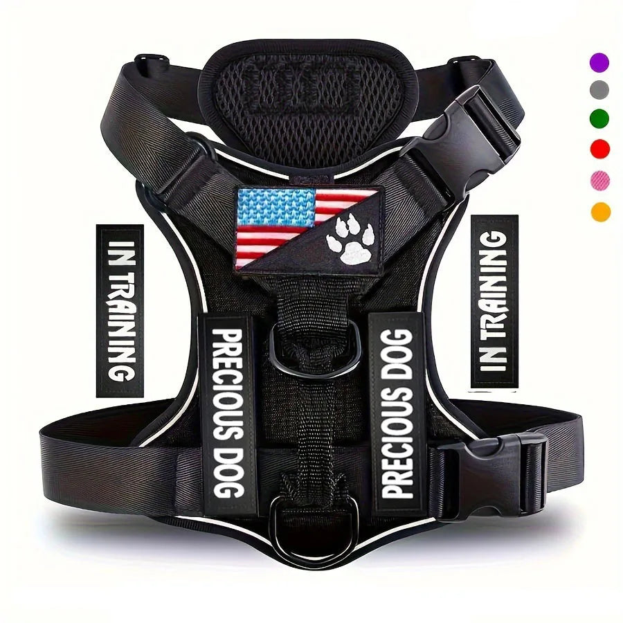 Reflective Service Dog Harness Vest with 5 Patches – Adjustable Soft Oxford Mesh Pet Harness