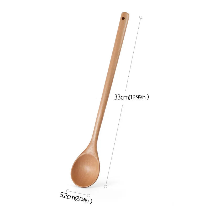 Long Wooden Spoons – Natural Coffee Stirring Rods & Tea Dessert Spoons for Soup Kitchen Tableware