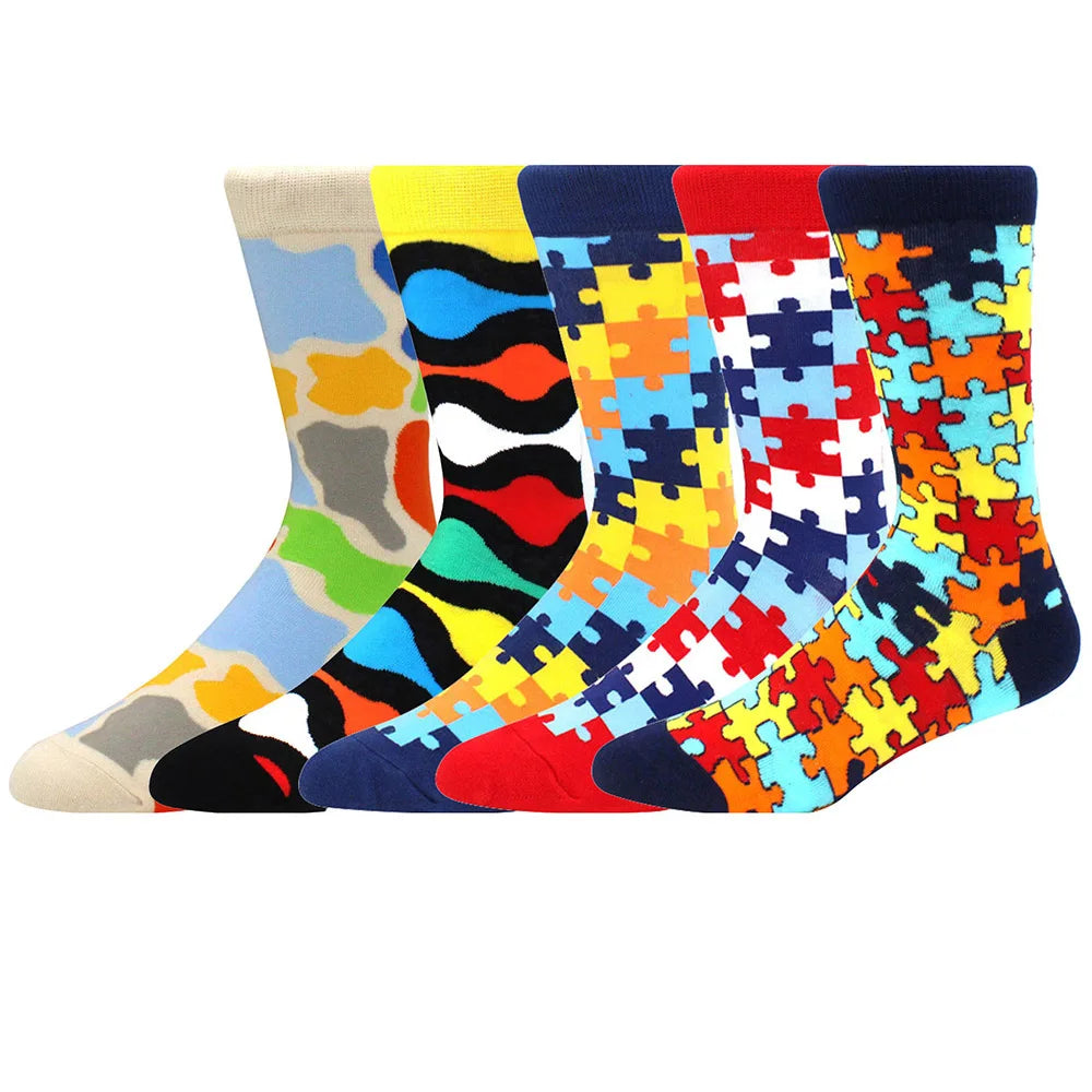 5-Pair Combed Cotton Novelty Crew Socks - Funny Skateboard Casual Socks for Men & Women