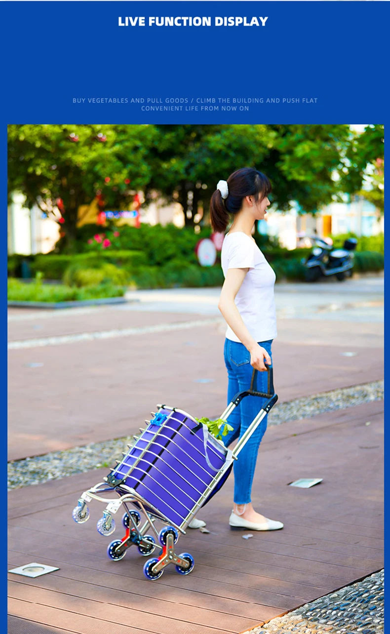 Portable Aluminum Alloy Grocery Cart – Folding Trolley with Large Capacity, Lightweight & Step Climbing Design