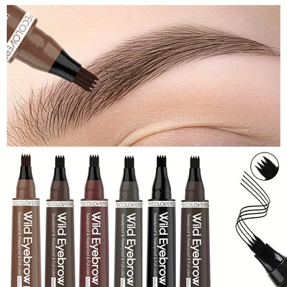 6-Color Waterproof Eyebrow Pen – 4-Split Tip Liquid Eyebrow Tattoo Pencil for Natural Long-Lasting Makeup & Definition