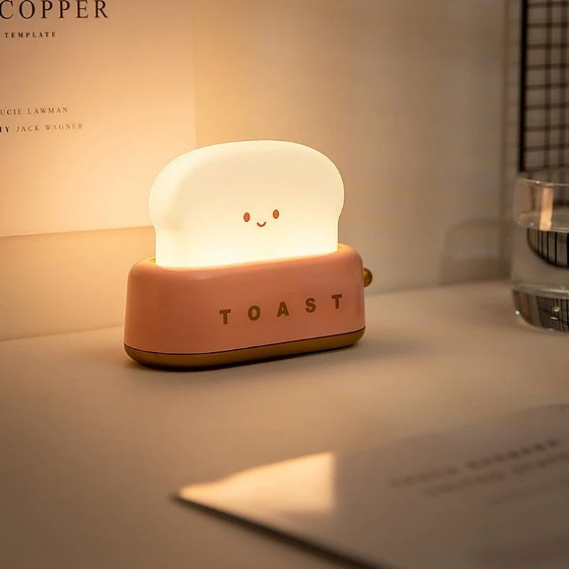 INS Style Toast Maker Night Light – Creative LED Bedside Desk Lamp with Timer