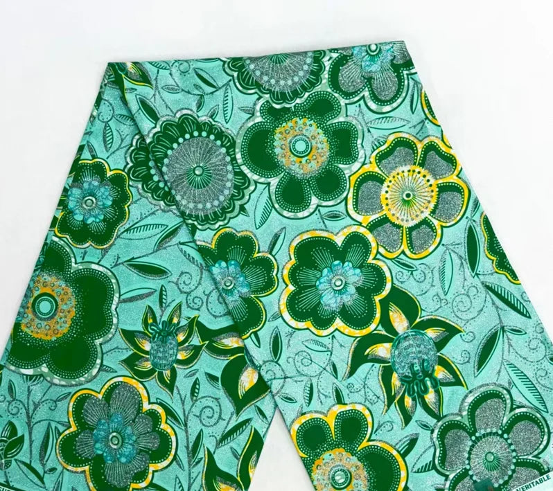 Grand Super African Wax Fabric - 100% Cotton Nigerian Glitter Glam Gold Ankara Print for Sewing