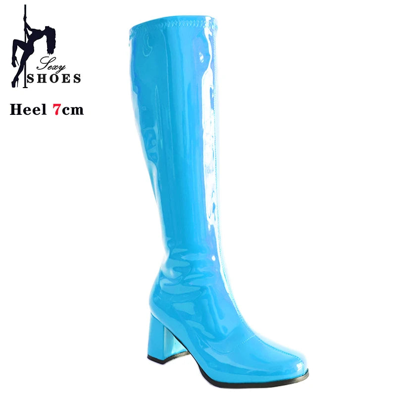 Women’s 7cm Retro Gogo Boots - Custom Color Knee-High Square Heel Party Boots with Zip