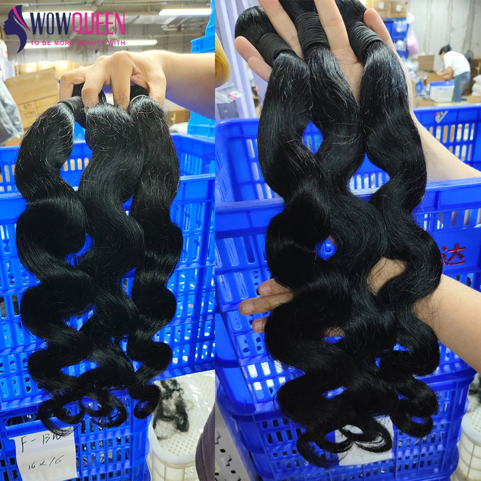 Body Wave Bundles with Closure – 2x6 Brazilian Hair Weave, 3/4 Bundles with Lace Closure, Natural Human Hair