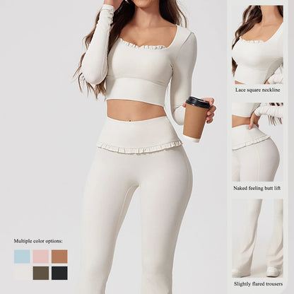 Women’s Summer Gym Yoga Set – Quick-Dry Long Sleeve Two-Piece Sportswear Outfit for Outdoor Fitness & Training