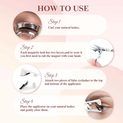 GEMERRY Magnetic Eyelashes Set with Applicator – Natural Look Reusable No Glue Soft Strip False Lashes Makeup Kit