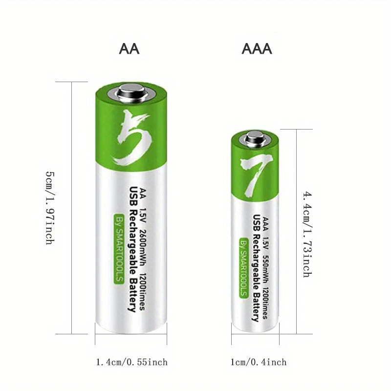 High-Capacity 1.5V AAA 750 mWh USB Rechargeable Li-Ion Battery - Cable, Ideal for Remote Controls and Wireless Mice