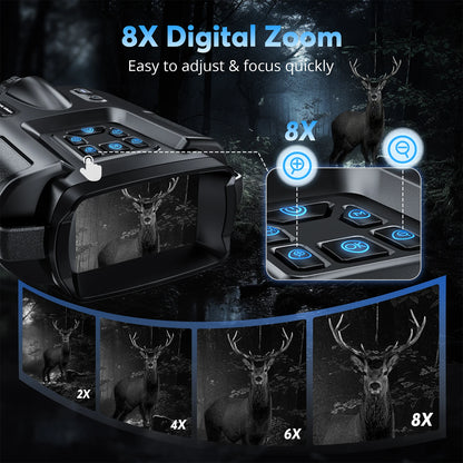 USB Rechargeable 4K Night Vision Binoculars — 600m Range, 8X Digital Zoom HD for Hunting, Camping & Boating