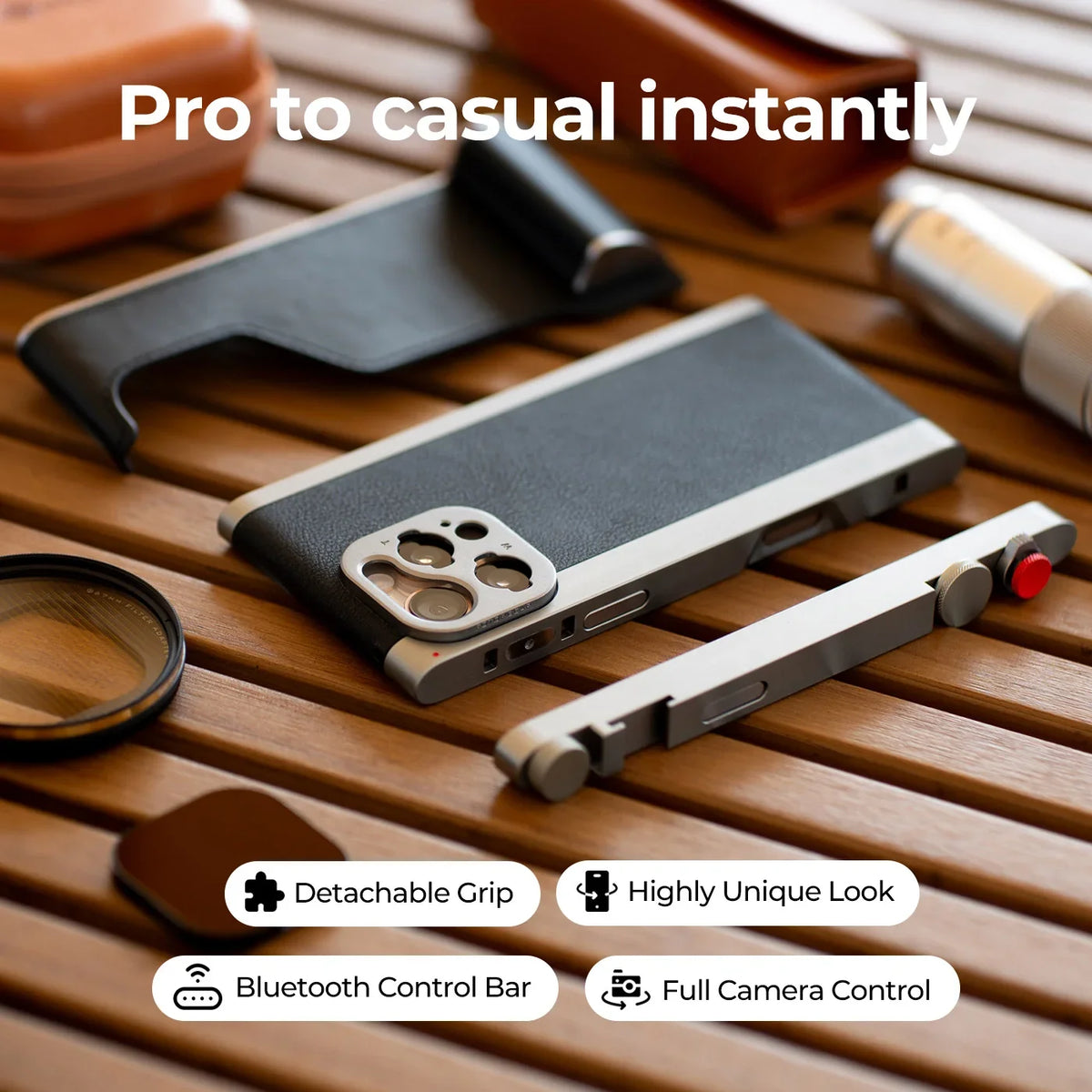 Fotorgear iPhone 17 Retro Camera Case Kit - Classic Photography Accessories with T-Mount Support for External Lenses