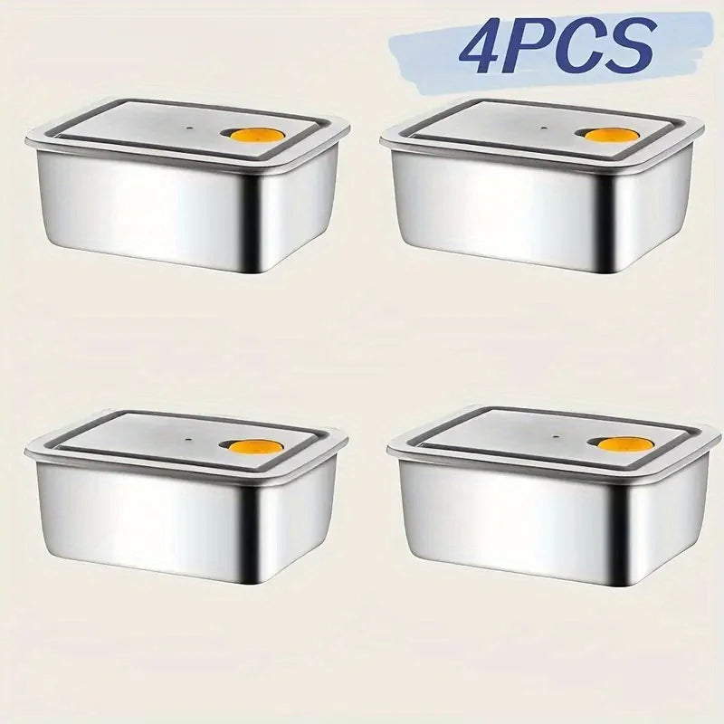 4-Piece Stainless Steel Food Storage Containers - Leakproof Stackable BPA-Free Set for Fridge, Freezer & Pantry