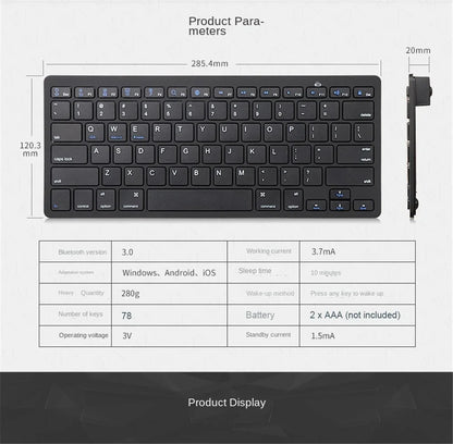 Mini Portable 78-Key Wireless Bluetooth Keyboard for PC, Tablet, iPad & Mobile Phones