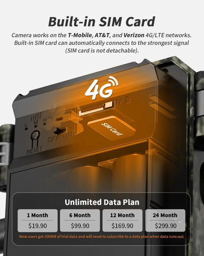 4G Solar Wildlife Trail Camera - 30MP 2K Night Vision Motion Detection Camera with Phone App