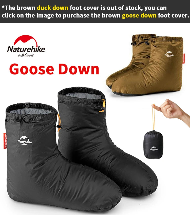 Naturehike Winter Duck Down Foot Cover - Waterproof, Ultralight Warm Booties for Hiking & Camping, Soft Slippers/Socks 650FP