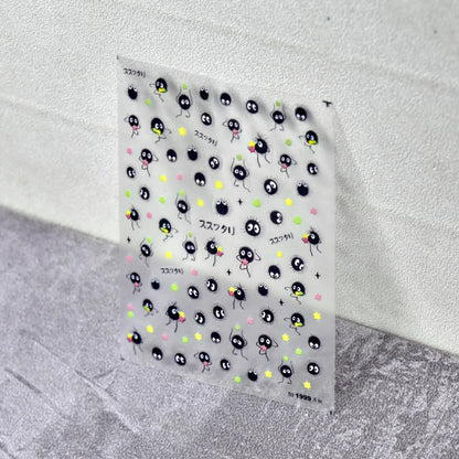 Chibi Anime Nail Stickers - Cute Susuwatari Cartoon Self-Adhesive Nail Art Decals for Kawaii DIY Manicure