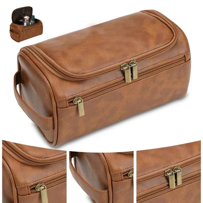 Leather Toiletry Bag for Men and Women - Large Dopp Kit, Hanging Travel Bag for Cosmetics and Essentials
