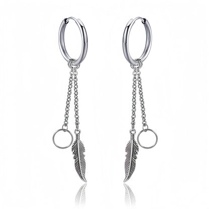 Long Hanging Cross & Leaf Hoop Earrings – Vintage Stainless Steel Hip Hop Unisex Jewelry Accessories