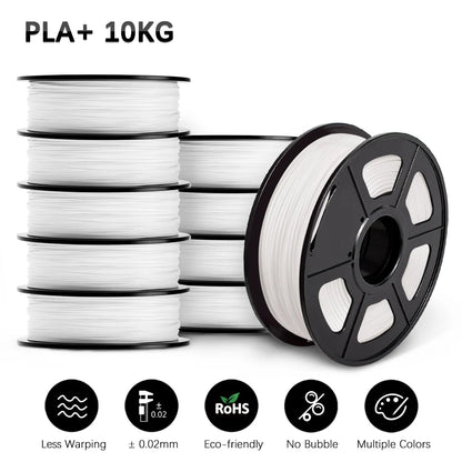SUNLU 10KG 3D Printer Filament Set – 1.75mm PLA, PETG, PLA+ & Clear, 10 Rolls x 1KG Neatly Wound for 3D Printers & 3D Pens