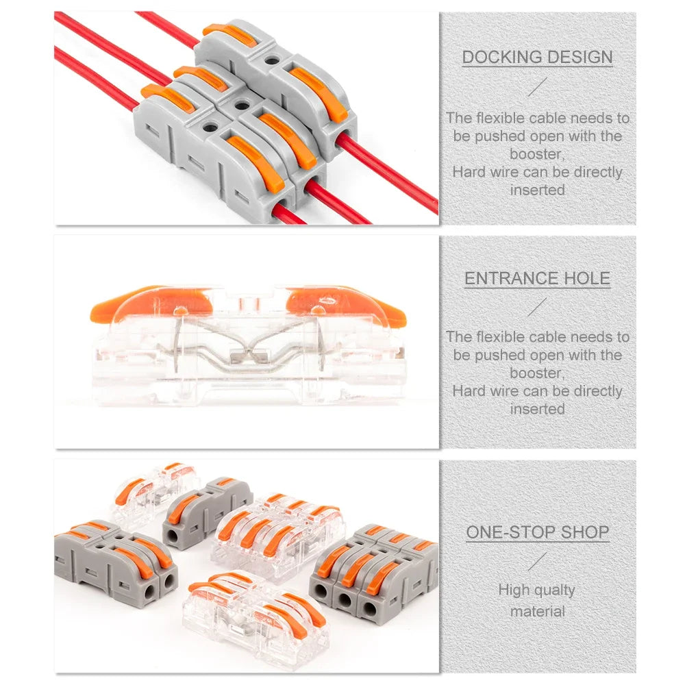 34/50PCS Lever Wire Connectors – Quick Connection for 28-12 AWG, 1-to-1 In-Line Insulated Splice Terminals