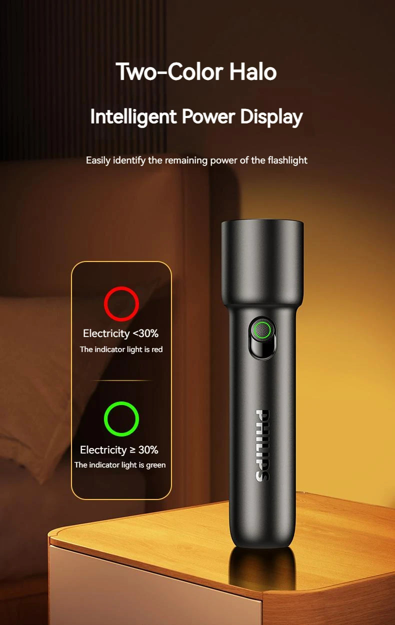 Philips 2025 New EDC Portable Rechargeable LED Flashlight – Self Defense, Camping & Hiking Tool