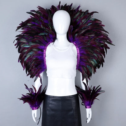 Women’s 2-Piece Feather Shawl Set - Elegant Punk-Style Cosplay Accessories for Halloween, Masquerade Balls, Parties, and Carnivals