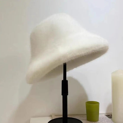 Fluffy Fur Fisherman Hat for Women – Winter Plush Ear Protection, Windproof Warm Solid Fashion Bucket Cap