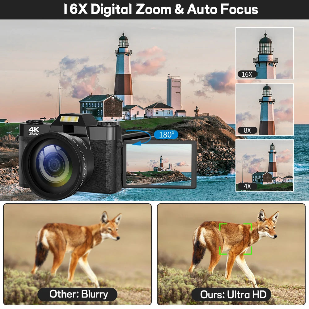 Compact 4K Digital Camera – 64MP WiFi Webcam, Retro Vlog Recorder with 3-Inch Flip Screen & Wide Angle Lens for YouTube