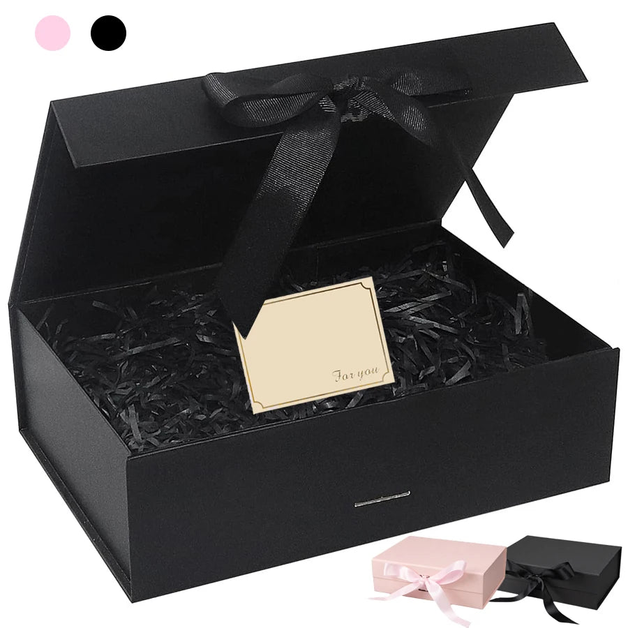 Luxury Magnetic Gift Box with Lid — 3 Sizes, Ribbon & Lafite Grass | Greeting Card & Valentine’s Day Packaging Box