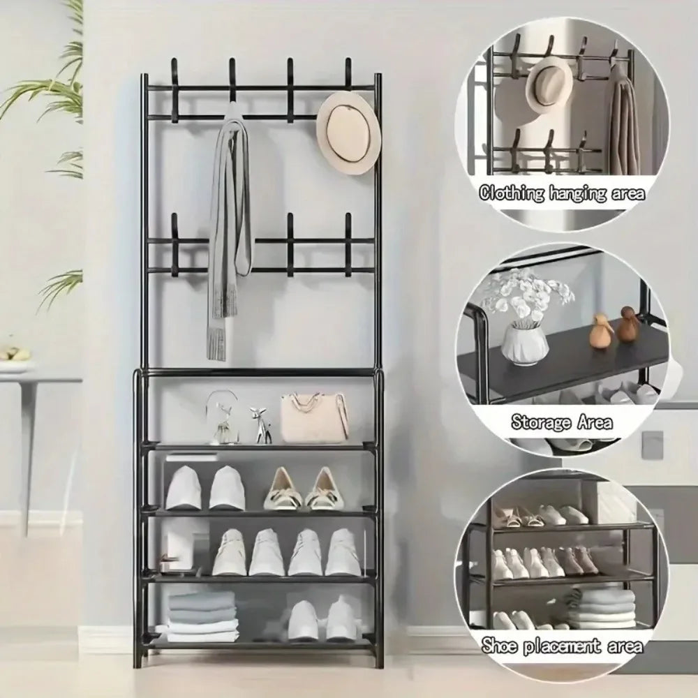 Multi-Layer Clothes Hanger & Shoe Rack – DIY Floor-Standing Hat and Shoes Organizer for Living Room Storage