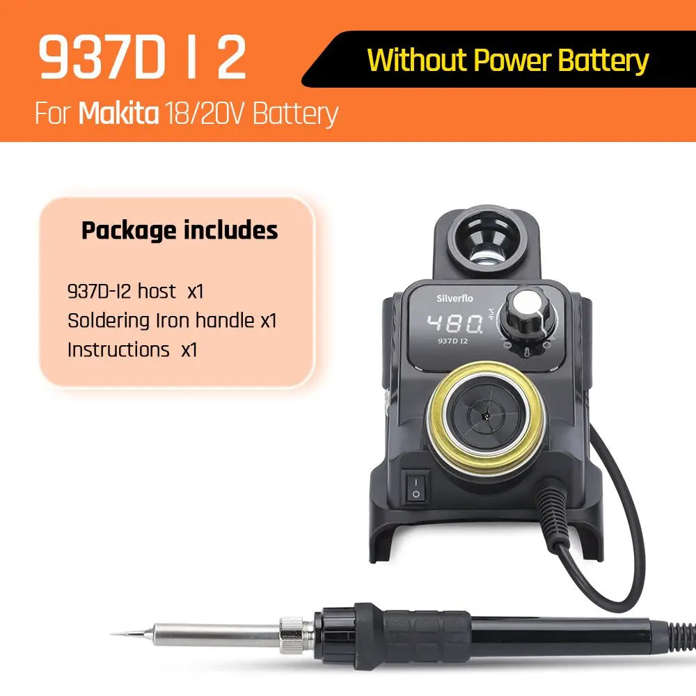 Silverflo 937D-I Cordless Soldering Station – Solder Iron with Sleep Mode, Compatible with DEWALT, Milwaukee, MAKITA 18/20V Batteries