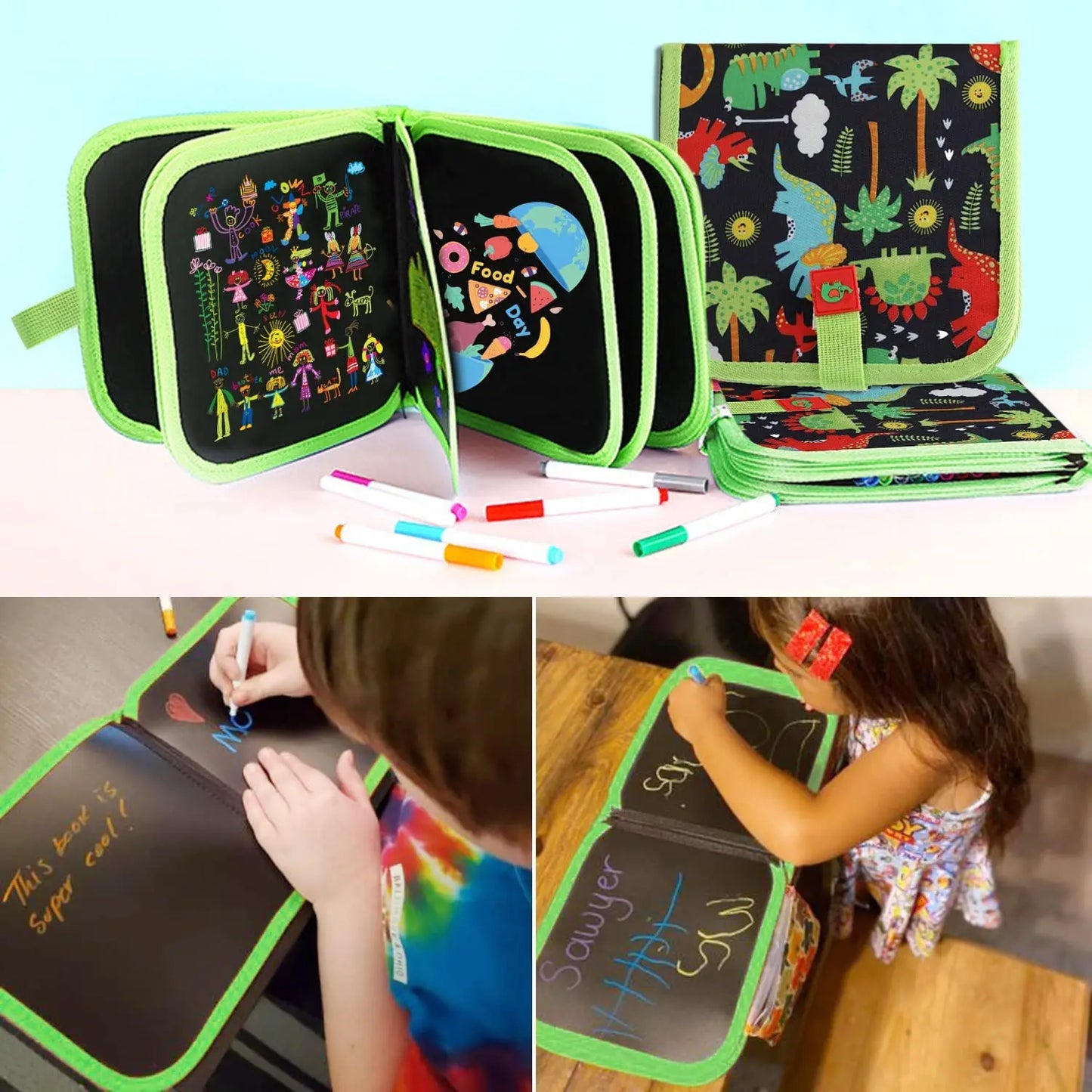 Erasable Doodle Book for Kids – Reusable Drawing Pad with 12 Watercolor Pens, Preschool Painting & Writing Set