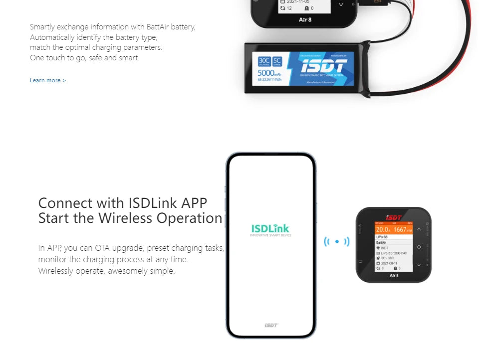 New ISDT Air8 Lipo Power Balance Battery Charger – 20A 500W DC, 1-8S Li-Po, Li-Hv, Li-Ion, Li-Fe, NiMH, Ni-Cd, Pb Discharger