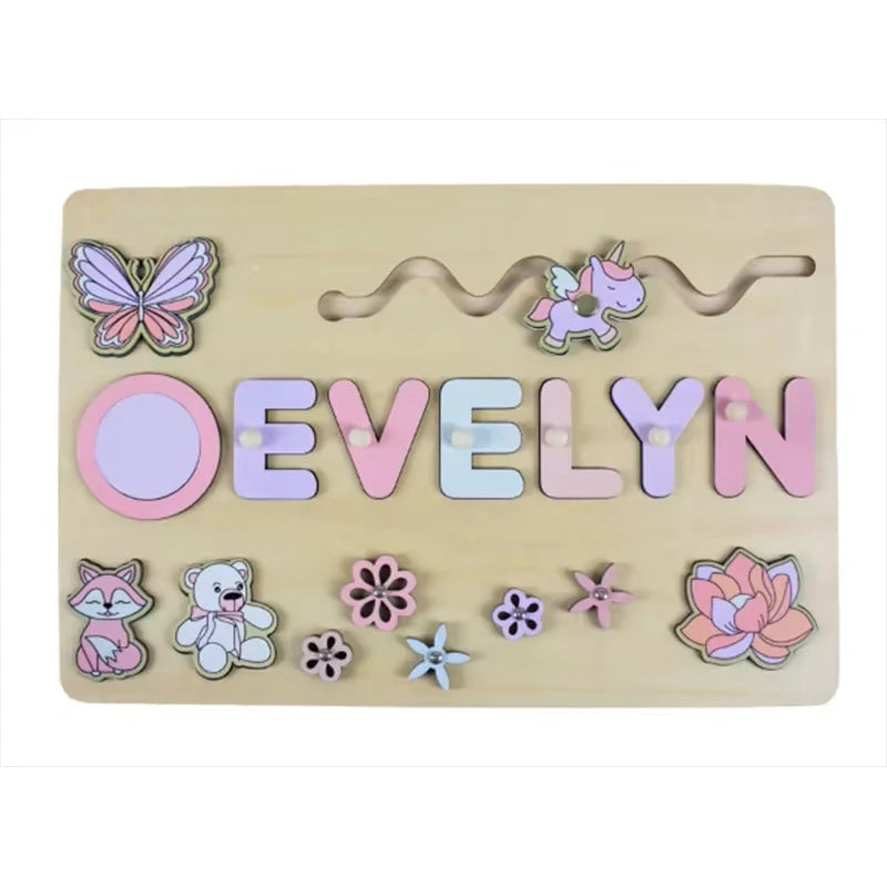 Montessori Personalized Wooden Name Puzzle — Custom Letter Board Educational Toy for Babies