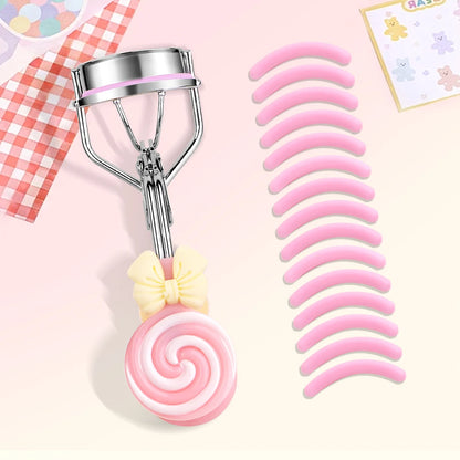 Lollipop Handle Eyelash Curler - Replaceable Adhesive Tape Lash Tool for Beginners and Easy Eye Makeup Application