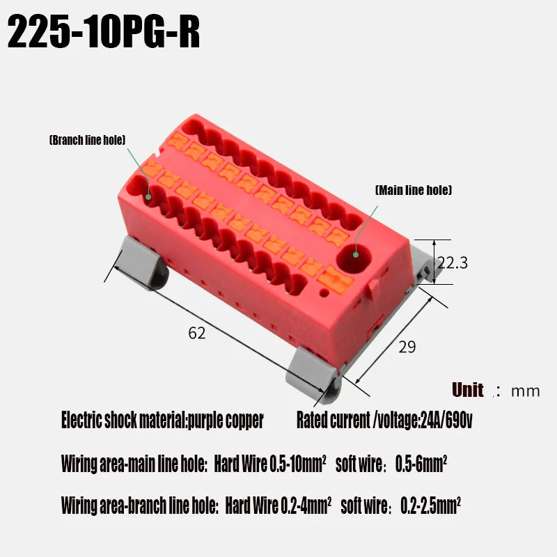 Push-In Modular Wire Connector Terminal Block – Compact 1-In Multiple-Out Splicing Lighting Connector, 225 Series (1Pc)