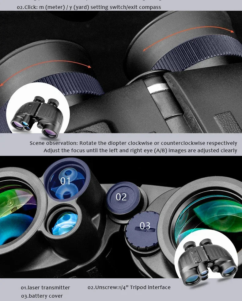 1500m Marine Binoculars for Adults – 8x40 with Rangefinder, Compass, IP65 Waterproof, UHD Field of View 8°
